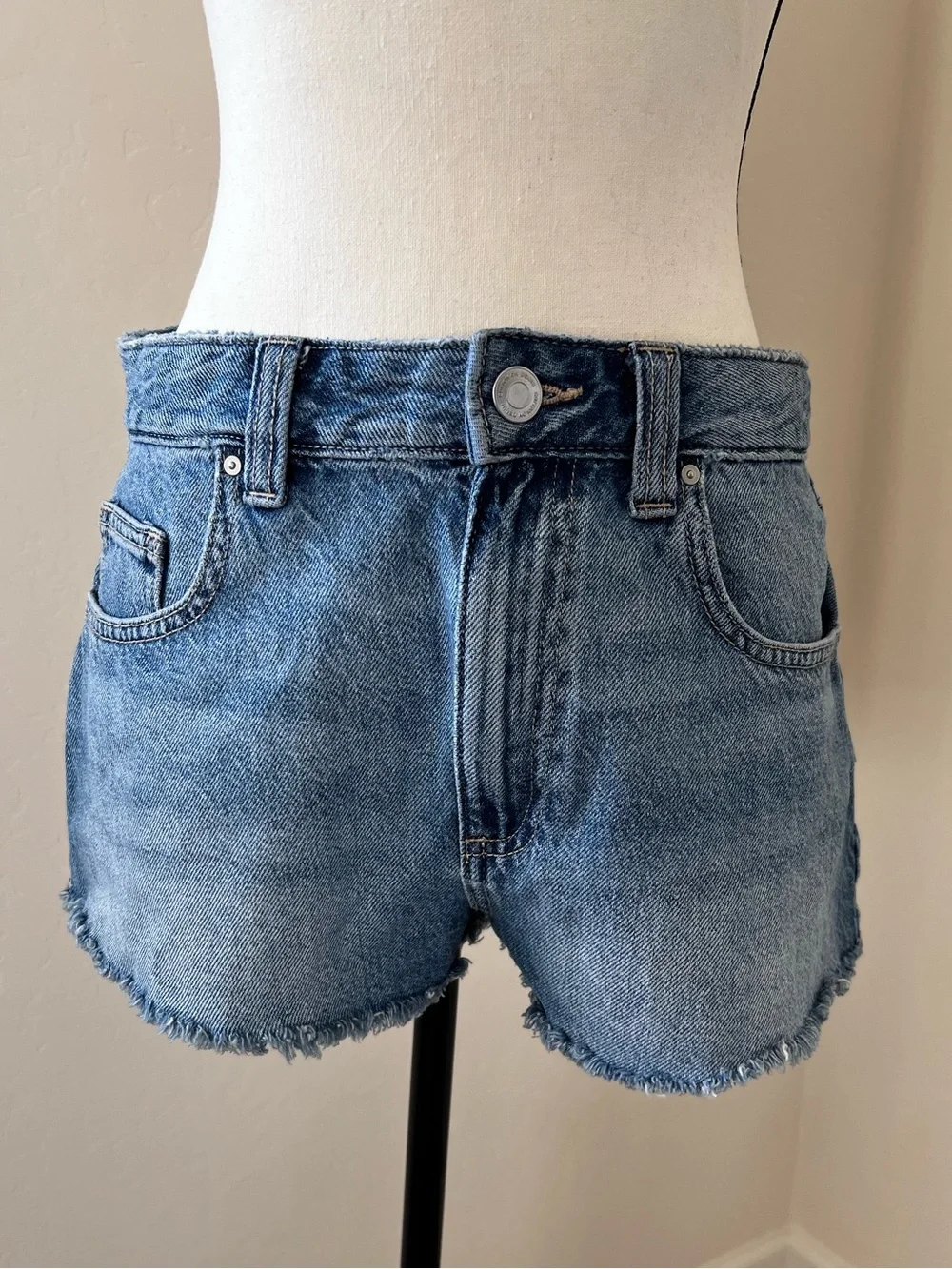 Cotton On Light Blue Frayed Hem Denim Cheeky Shorts Size 28